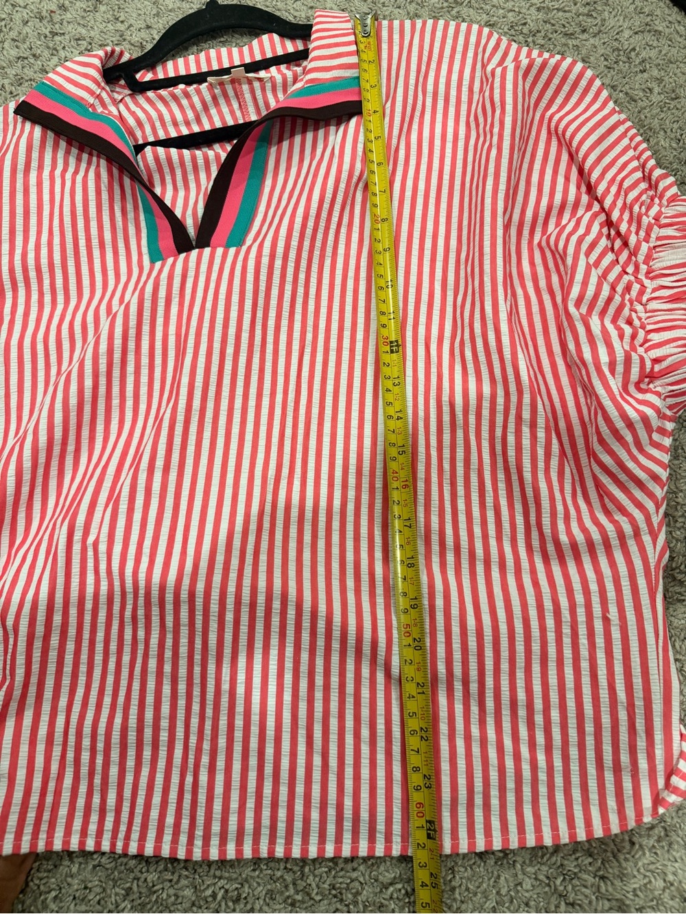 entro Pink and White Striped Popover with Green Trim Collar - Picture 9 of 9